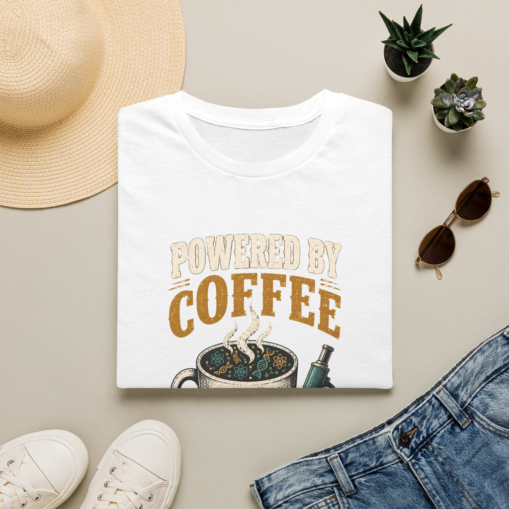 Coffee T-Shirt — "Powered by Coffee & Evidence" Retro Science Mug Design