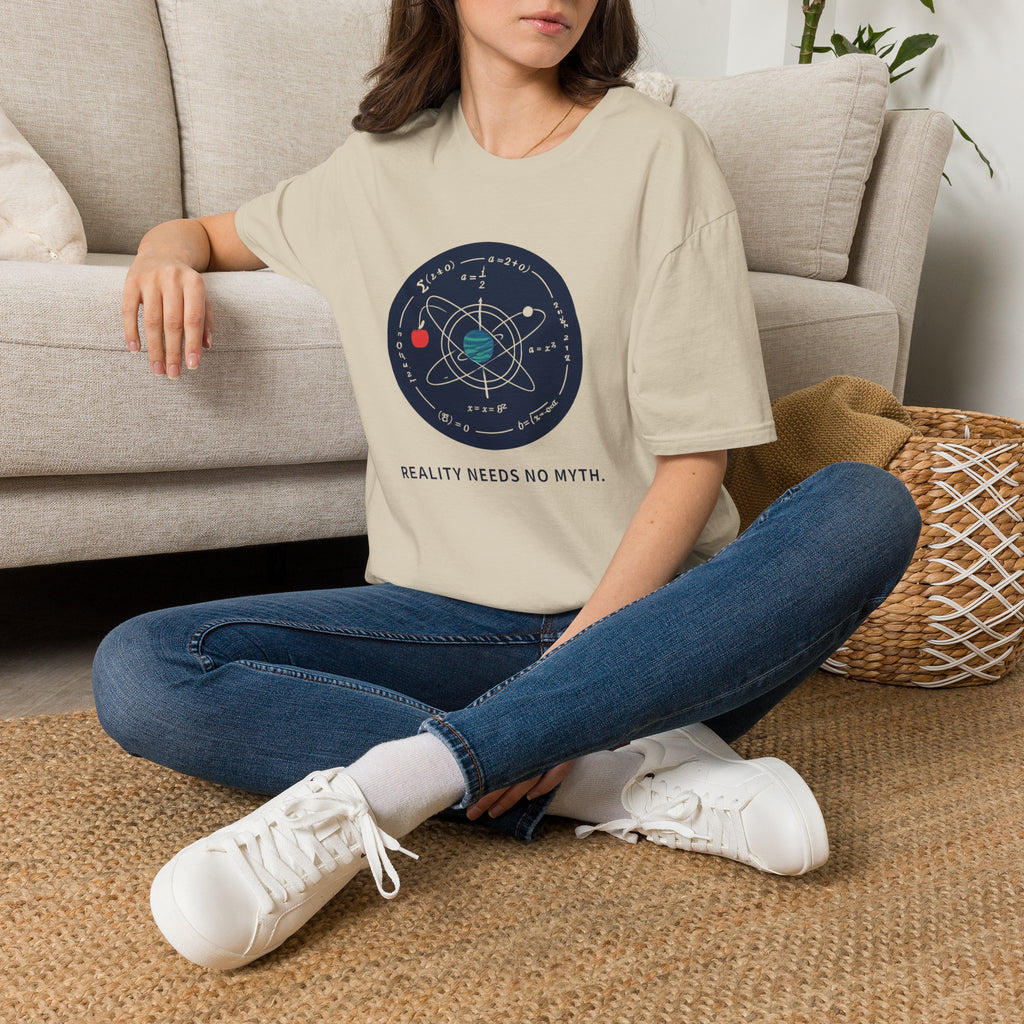 Science Atom Graphic T-Shirt — "Reality Needs No Myth" Tee