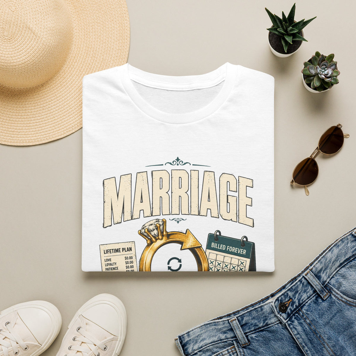 Marriage Subscription T-Shirt — Funny Ring & Bills Graphic Tee