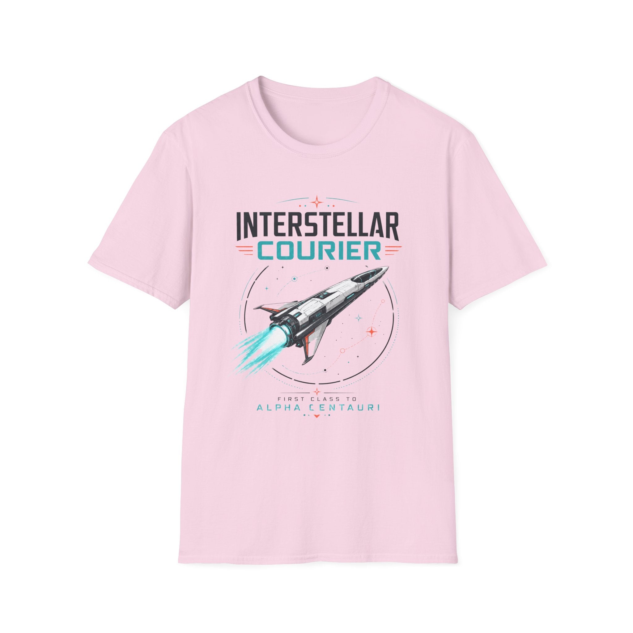 Interstellar Courier T‑Shirt — Retro Space Rocket Tee for Sci‑Fi Fans