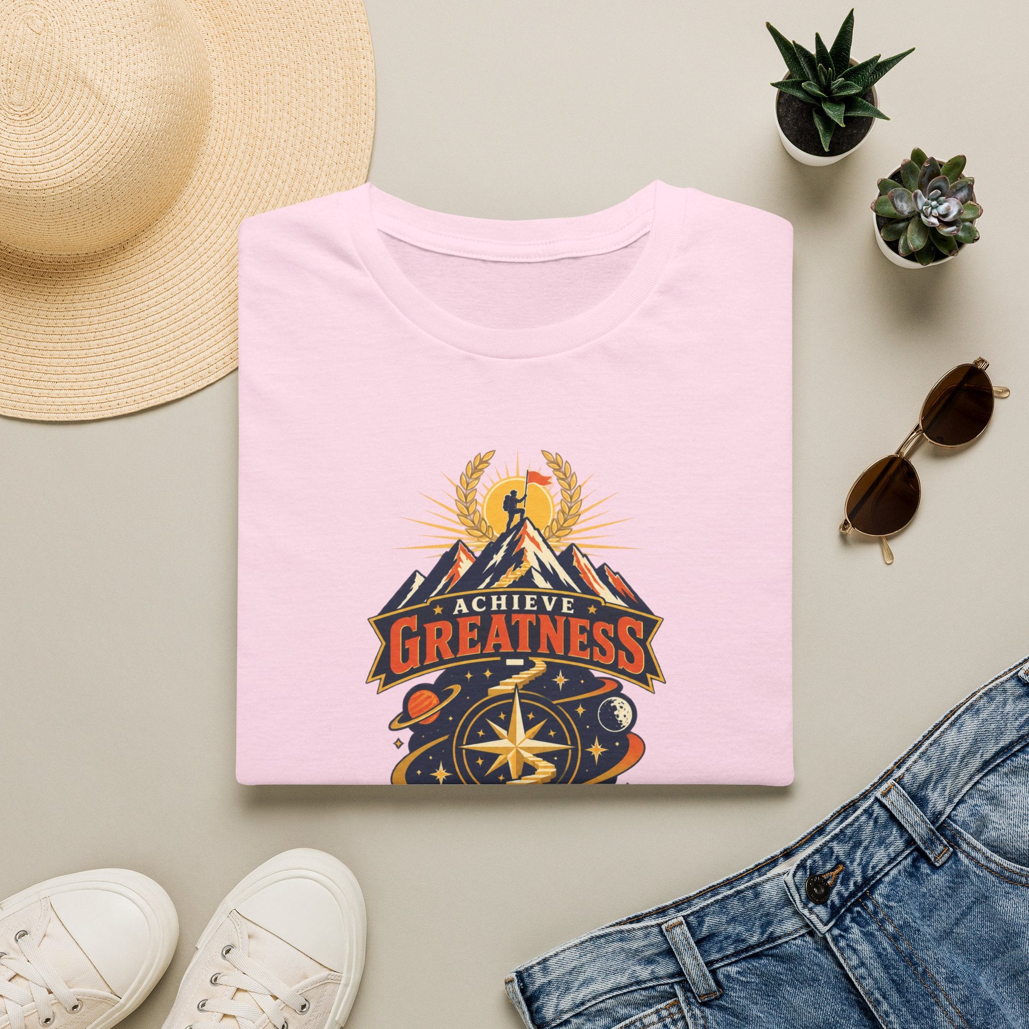 Achieve Greatness Graphic T-Shirt — Inspirational Mountain Adventure Design