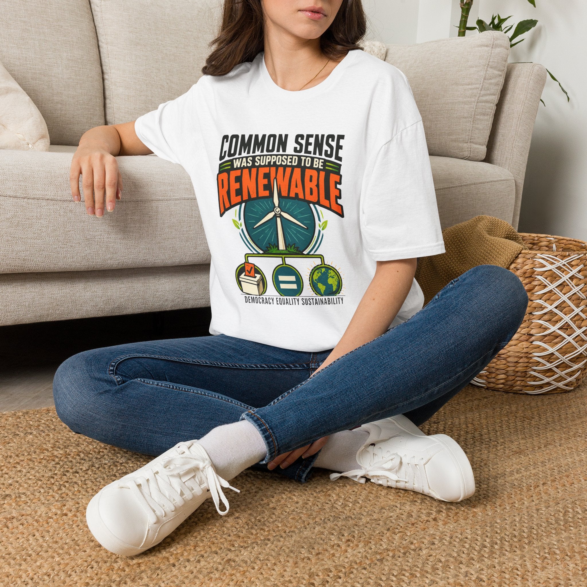 Renewable Energy T-Shirt — "Common Sense Was Supposed to Be Renewable" Eco Graphic Tee