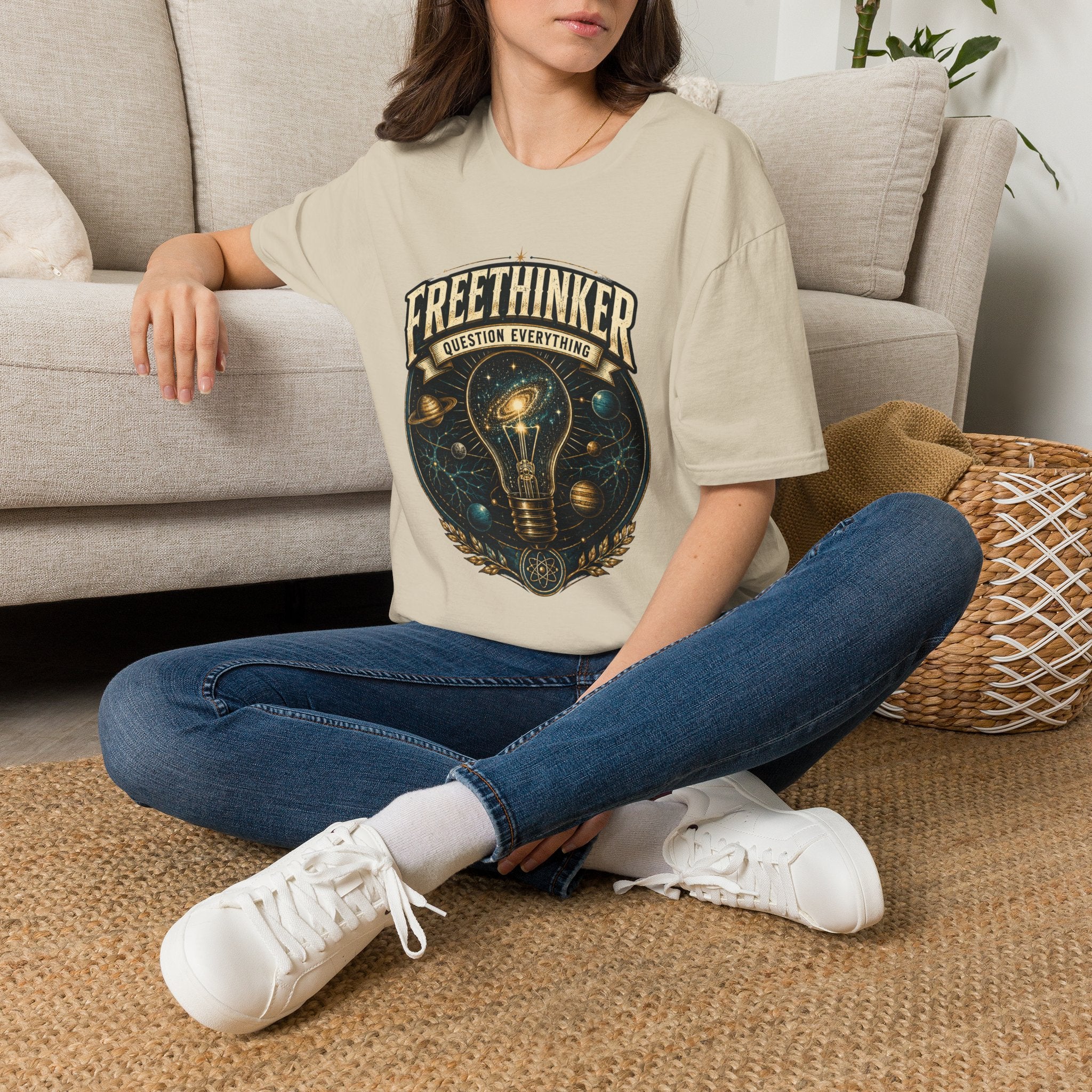 Freethinker Graphic T-Shirt — "Question Everything" Lightbulb Design