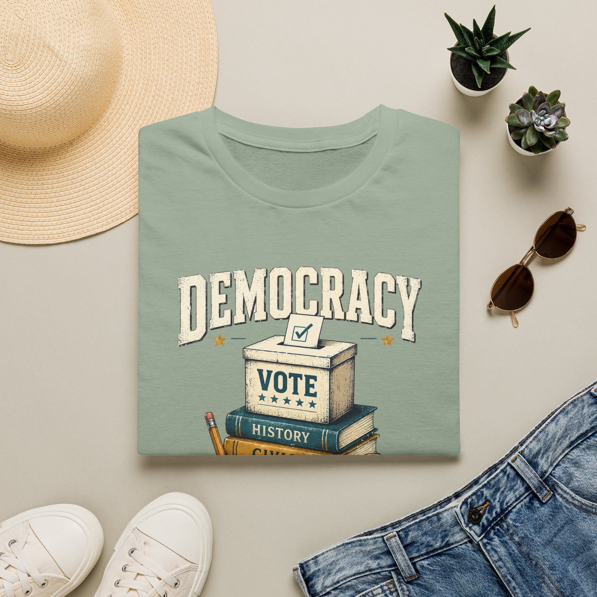 Democracy Vote T-Shirt — 'Democracy Becomes Homework' Vintage Civic Education Tee