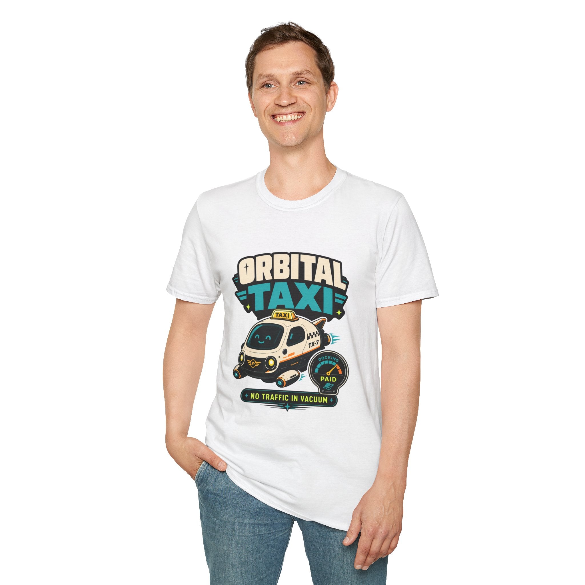 Orbital Taxi T‑Shirt – Retro Space Shuttle Cab Graphic Tee