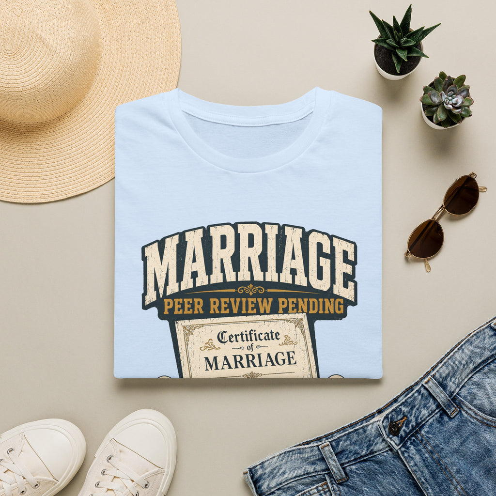 Marriage 'Peer Review Pending' T‑Shirt – Funny Engagement/Bridal Shower Tee