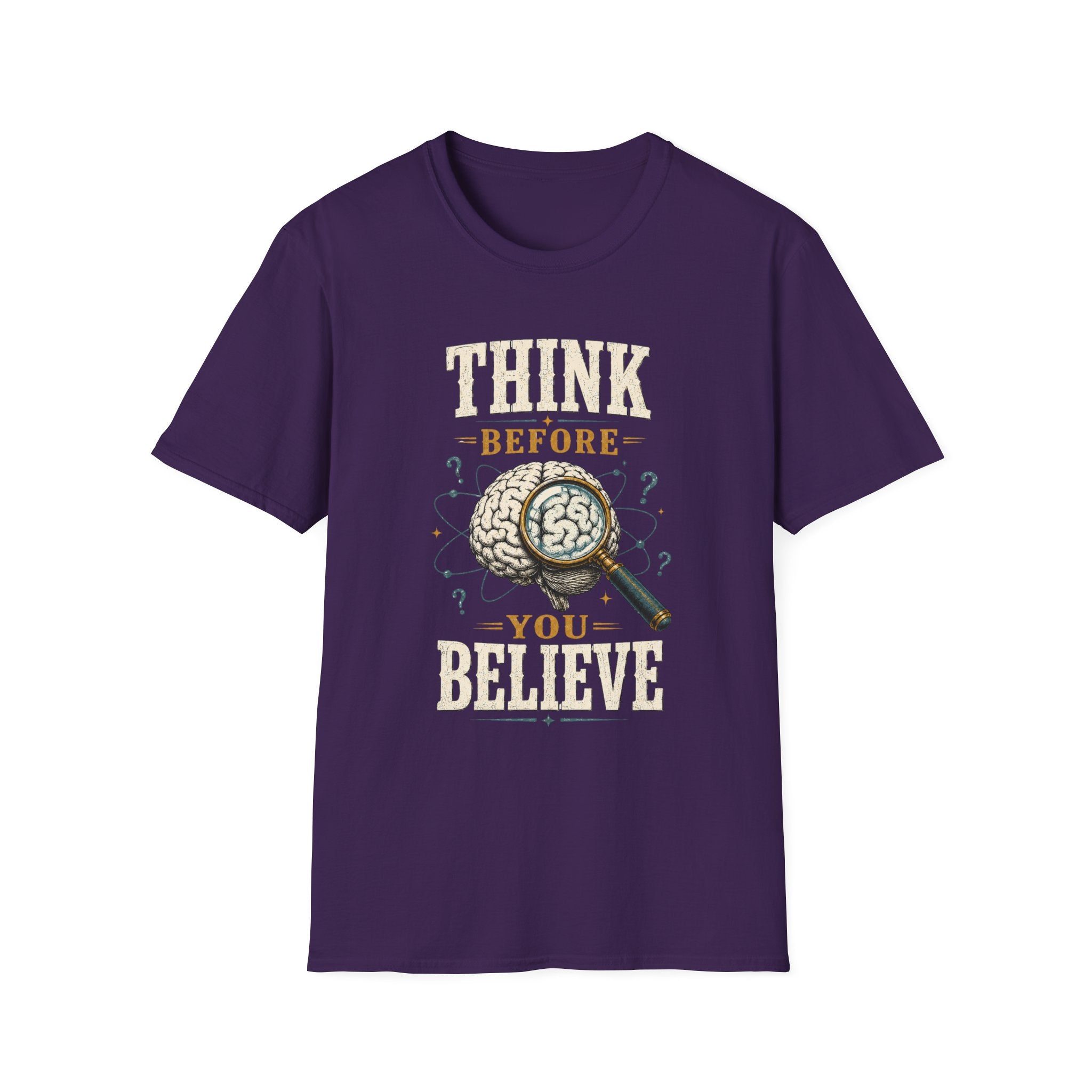 Think Before You Believe T-Shirt — Vintage Brain Graphic Tee