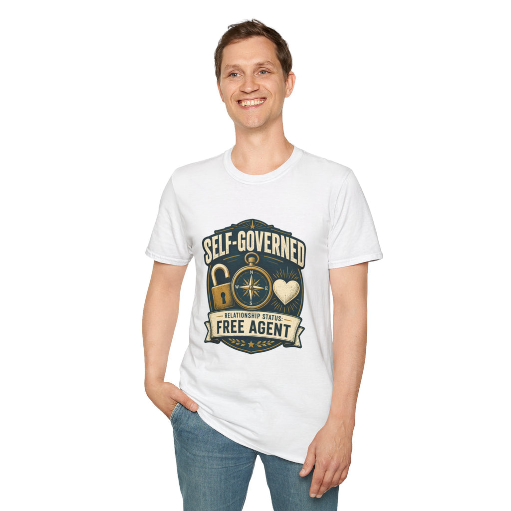Self-Governed Compass T-Shirt — “Self-Governed: Relationship Status Free Agent” Graphic Tee