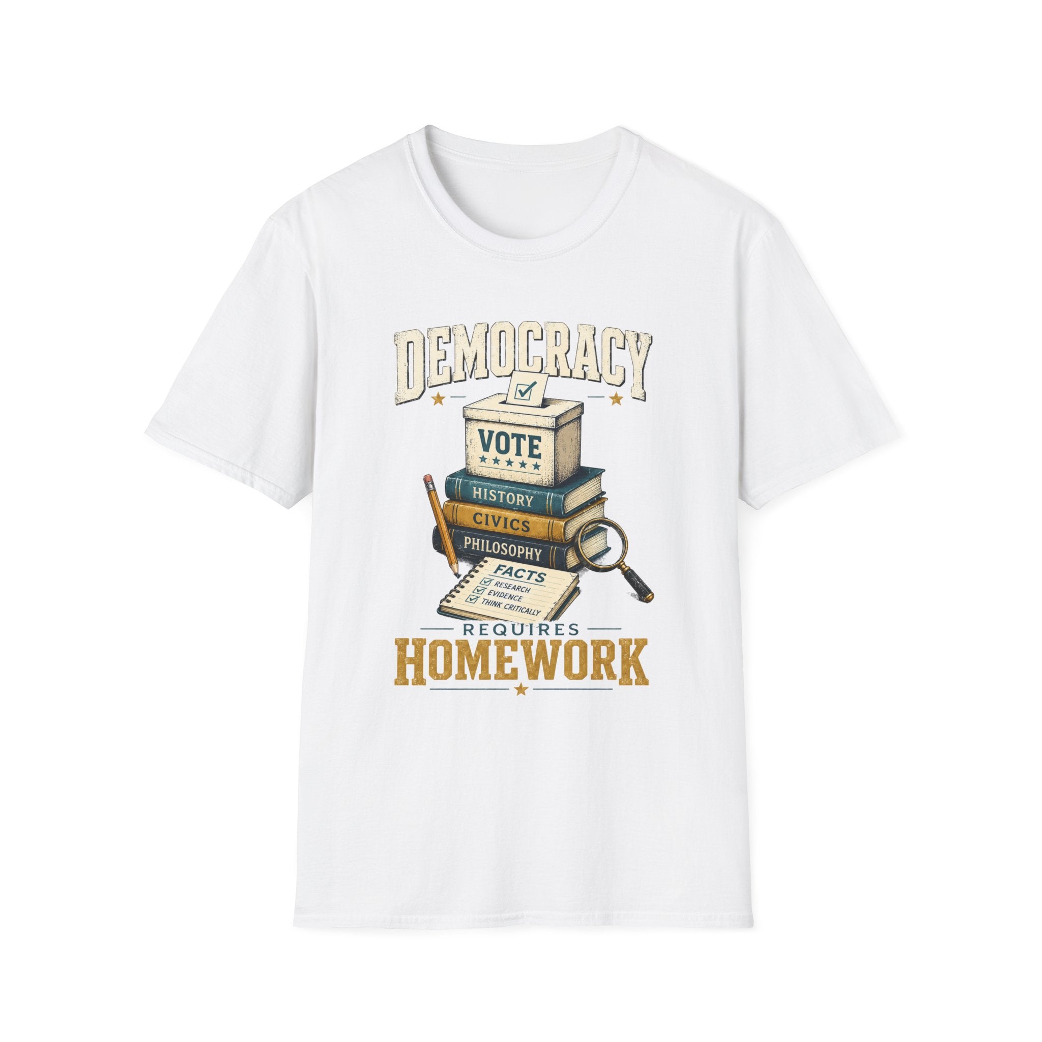 Democracy Vote T-Shirt — 'Democracy Becomes Homework' Vintage Civic Education Tee