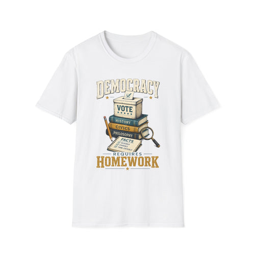 Democracy Vote T-Shirt — 'Democracy Becomes Homework' Vintage Civic Education Tee