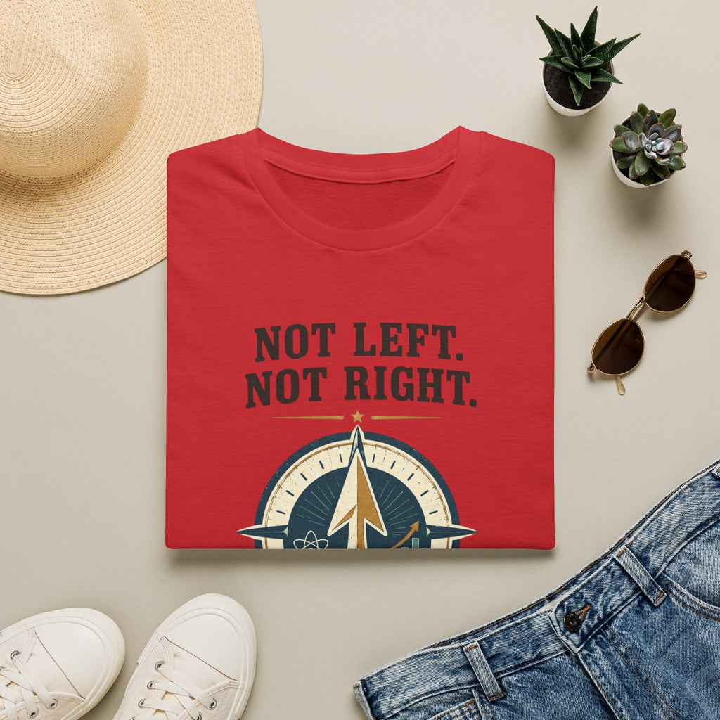 "Not Left. Not Right. Forward Through Evidence" Compass Graphic