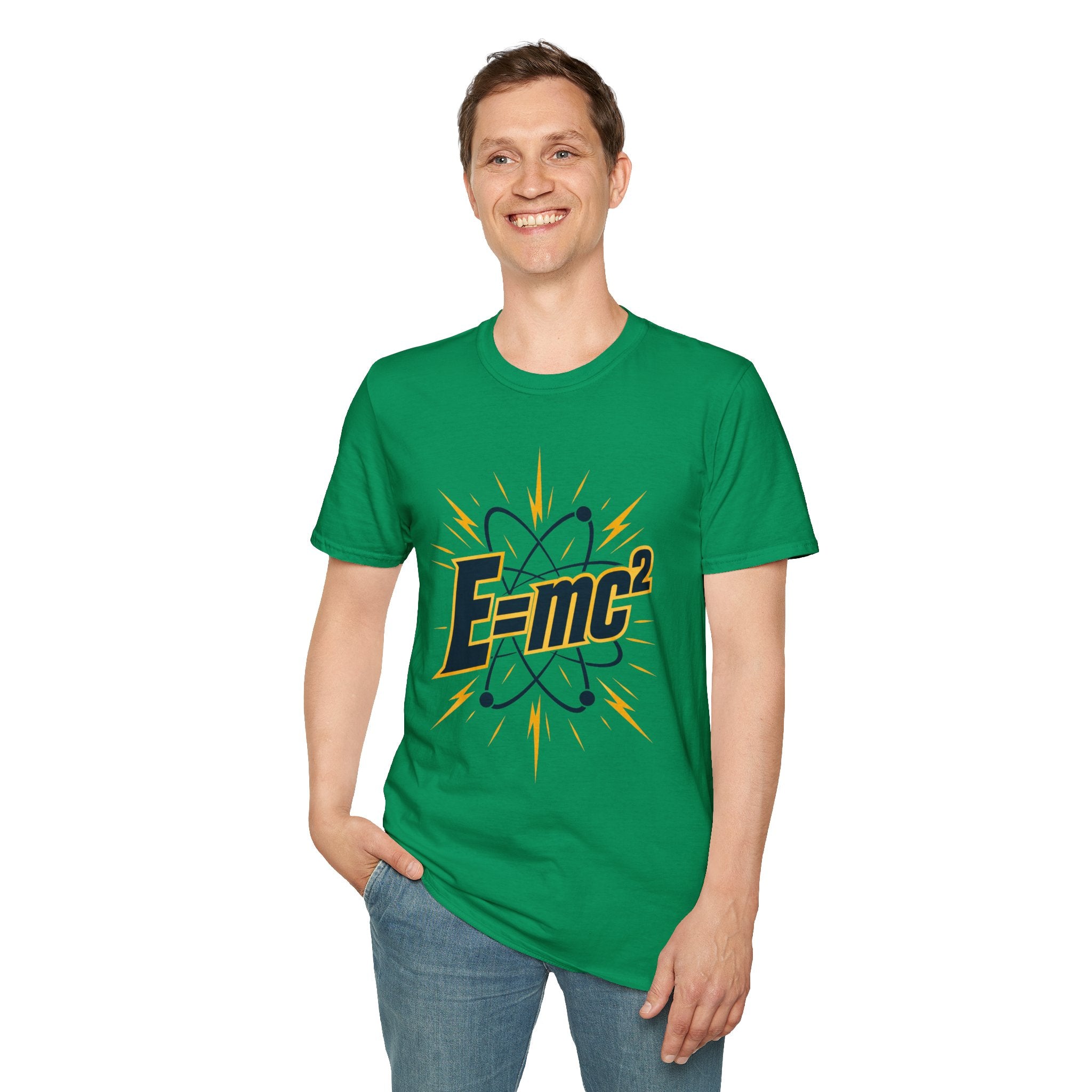 E=mc Atom Graphic T-Shirt — Retro Science Tee for Physics Lovers