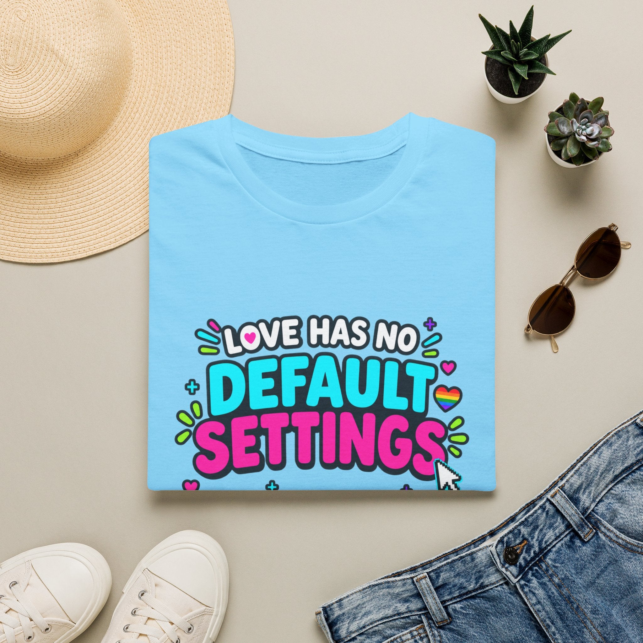 "Love Has No Default Settings" Bright LGBTQ+ Pride Graphic Tee
