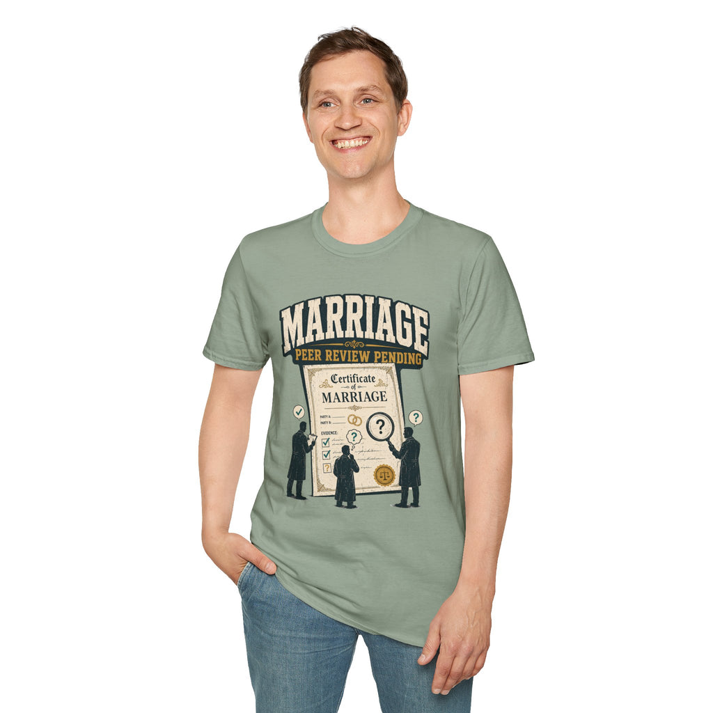 Marriage 'Peer Review Pending' T‑Shirt – Funny Engagement/Bridal Shower Tee