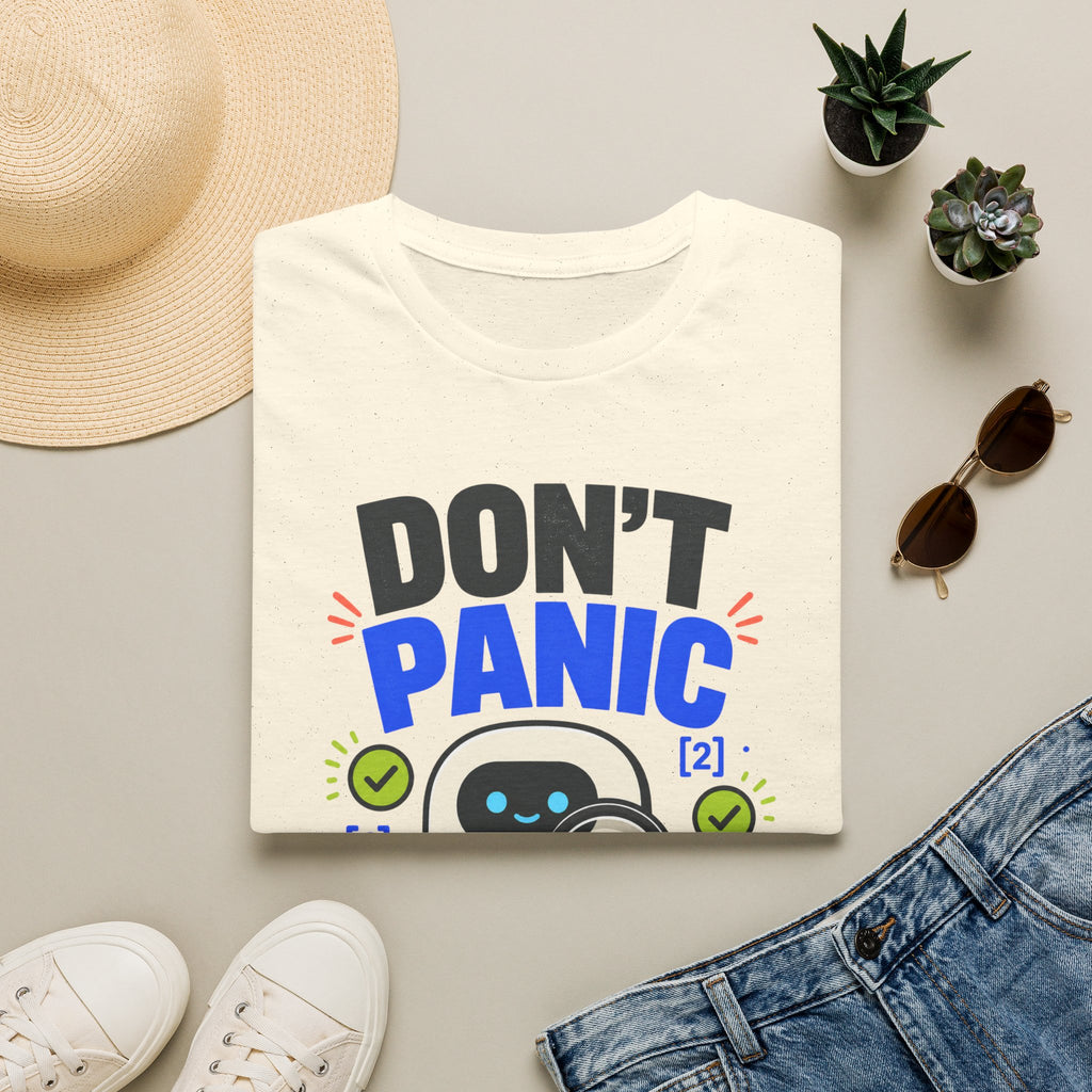 Don't Panic Verify T‑Shirt — Cute Robot Security Humor Tee for Techies