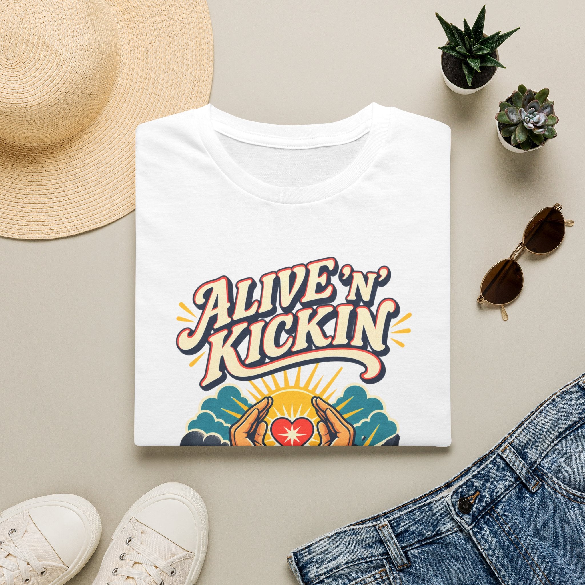 Alive 'N Kickin' Graphic T-Shirt — Retro Sunshine Inspirational Tee