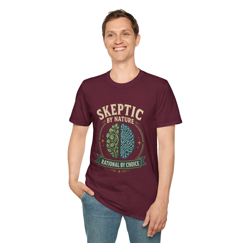 Skeptic by Nature T-Shirt — Brain Split Design ("Rational by Choice")
