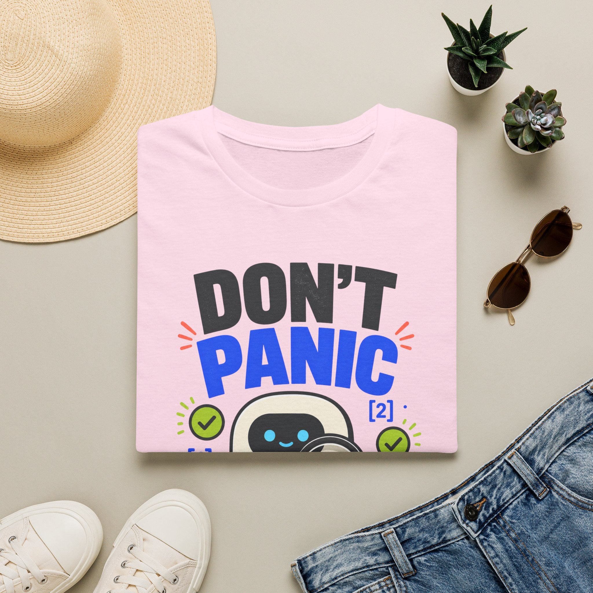 Don't Panic Verify T‑Shirt — Cute Robot Security Humor Tee for Techies