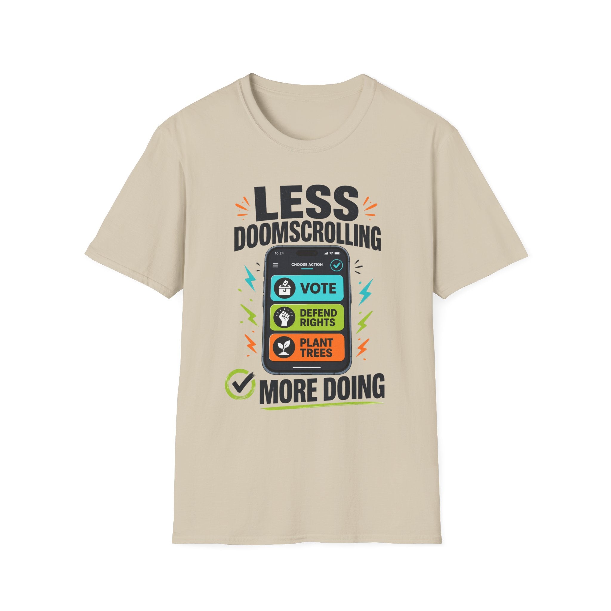 "Less Doomscrolling, More Doing" Motivational Graphic Tee