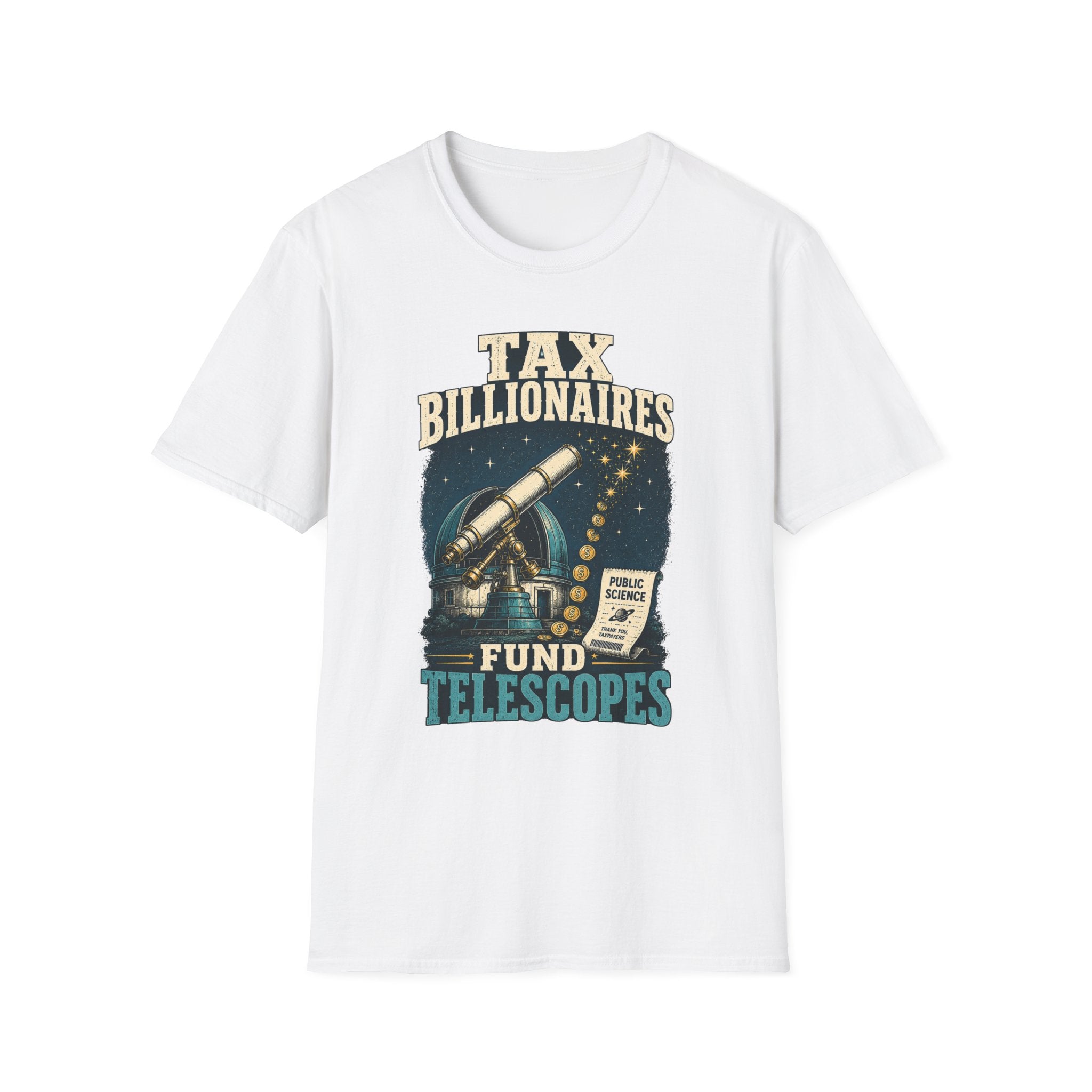T-Shirt — “Tax Billionaires” Telescope Graphic