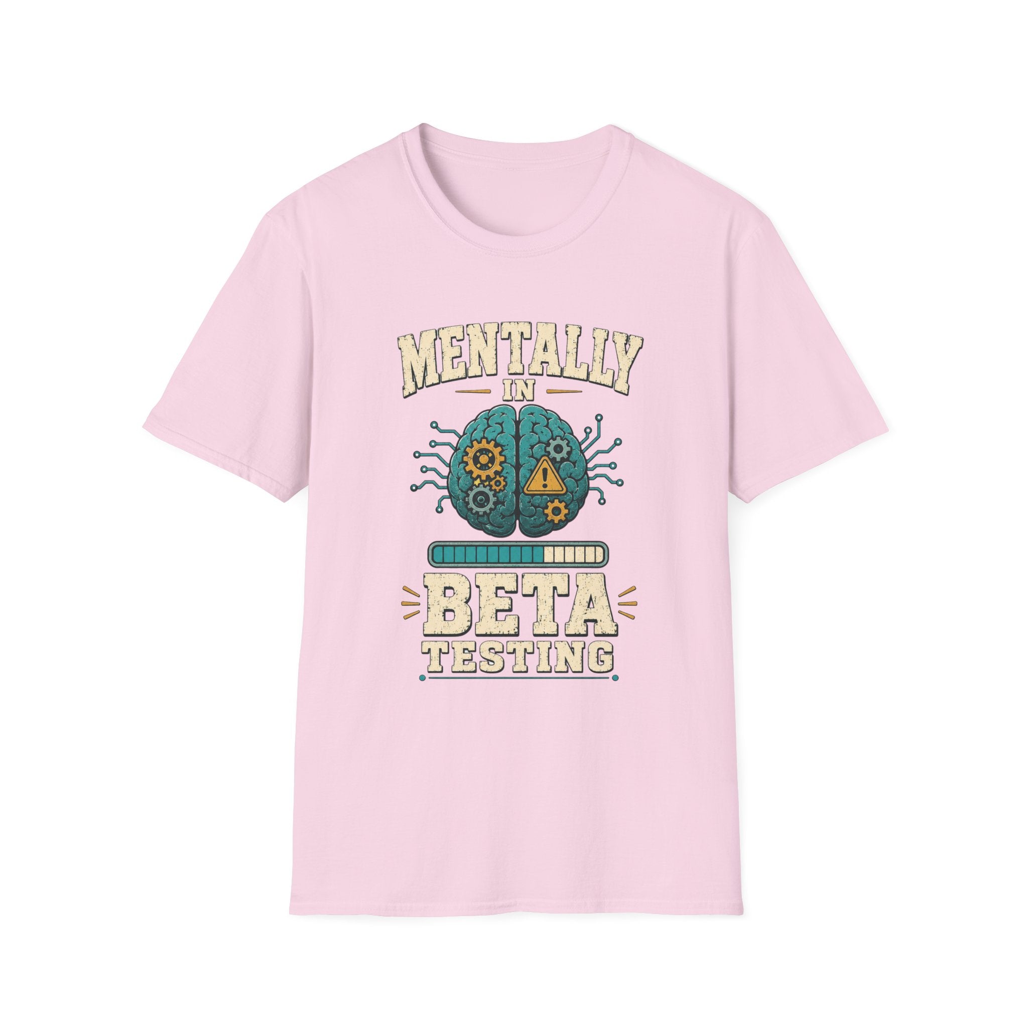 T-Shirt — "Mentally in Beta Testing" Retro Brain Graphic Tee