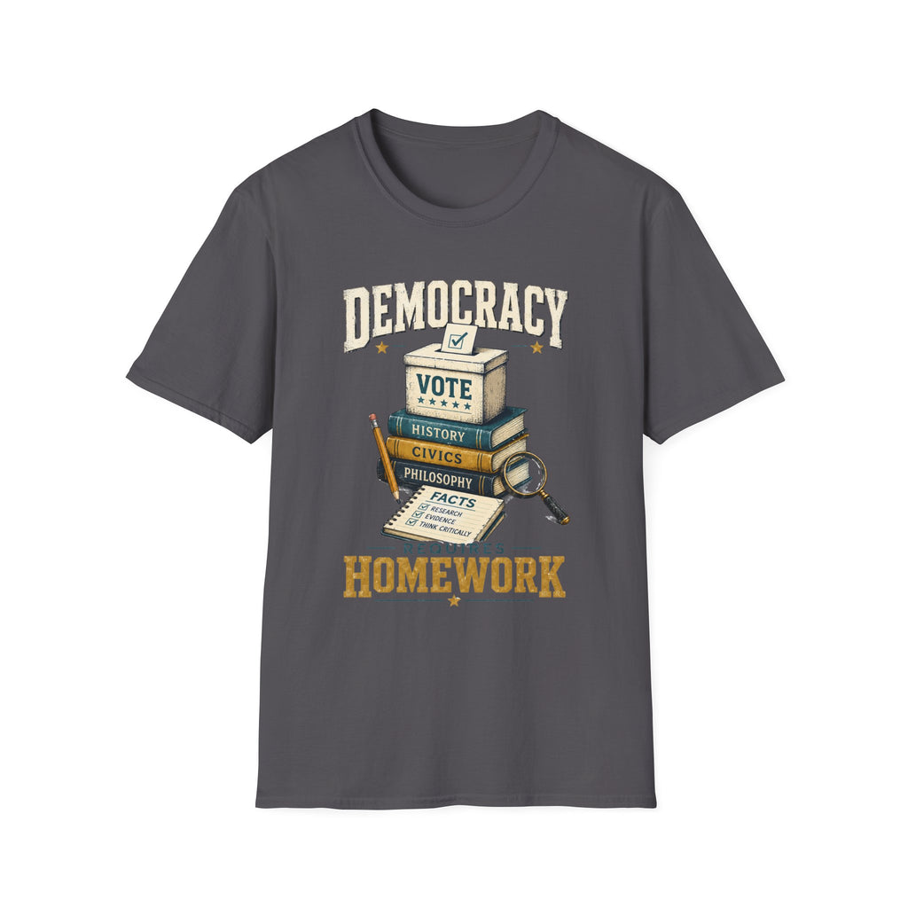 Democracy Vote T-Shirt — 'Democracy Becomes Homework' Vintage Civic Education Tee