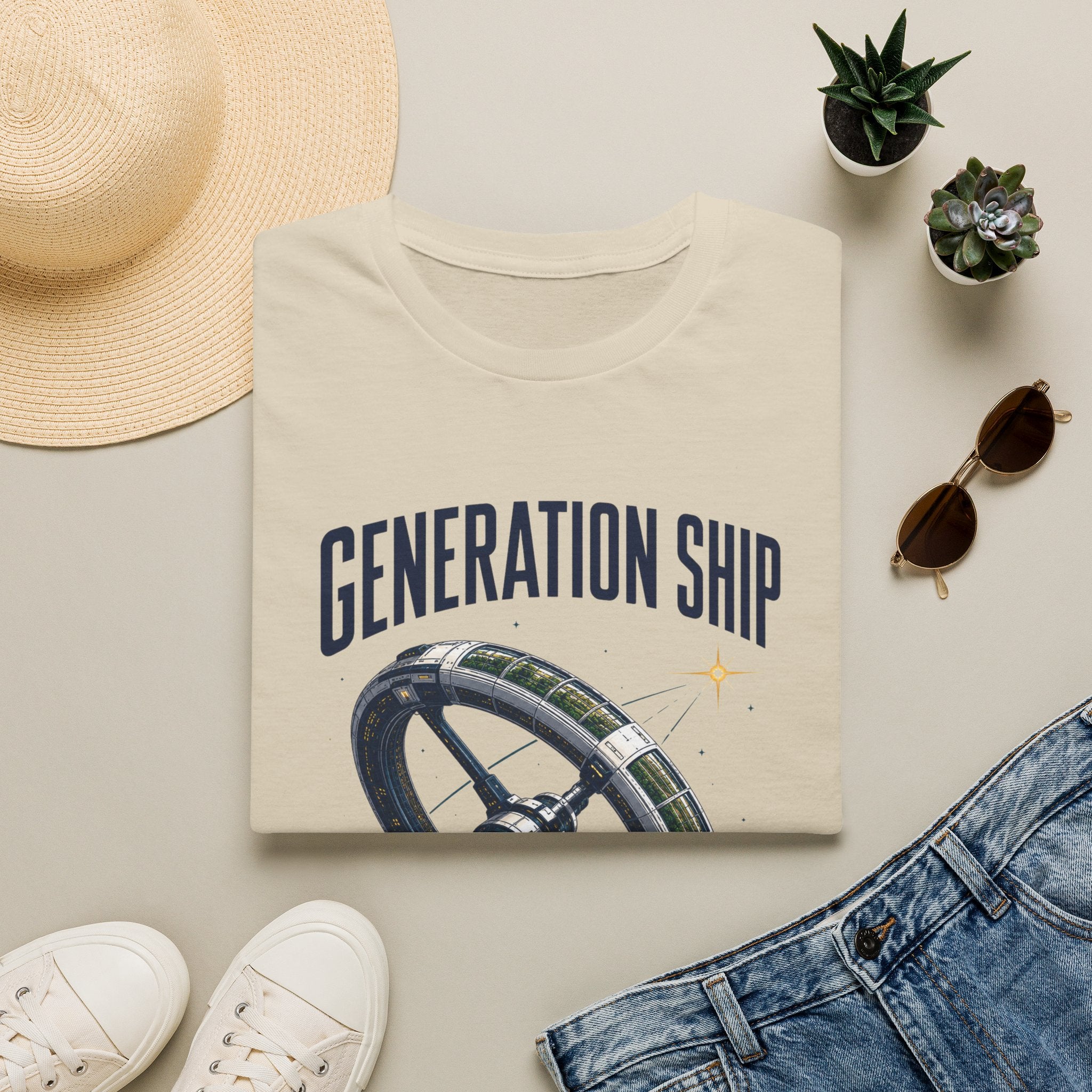 Generation Ship T-Shirt — Retro Space Wheel Sci‑Fi Tee