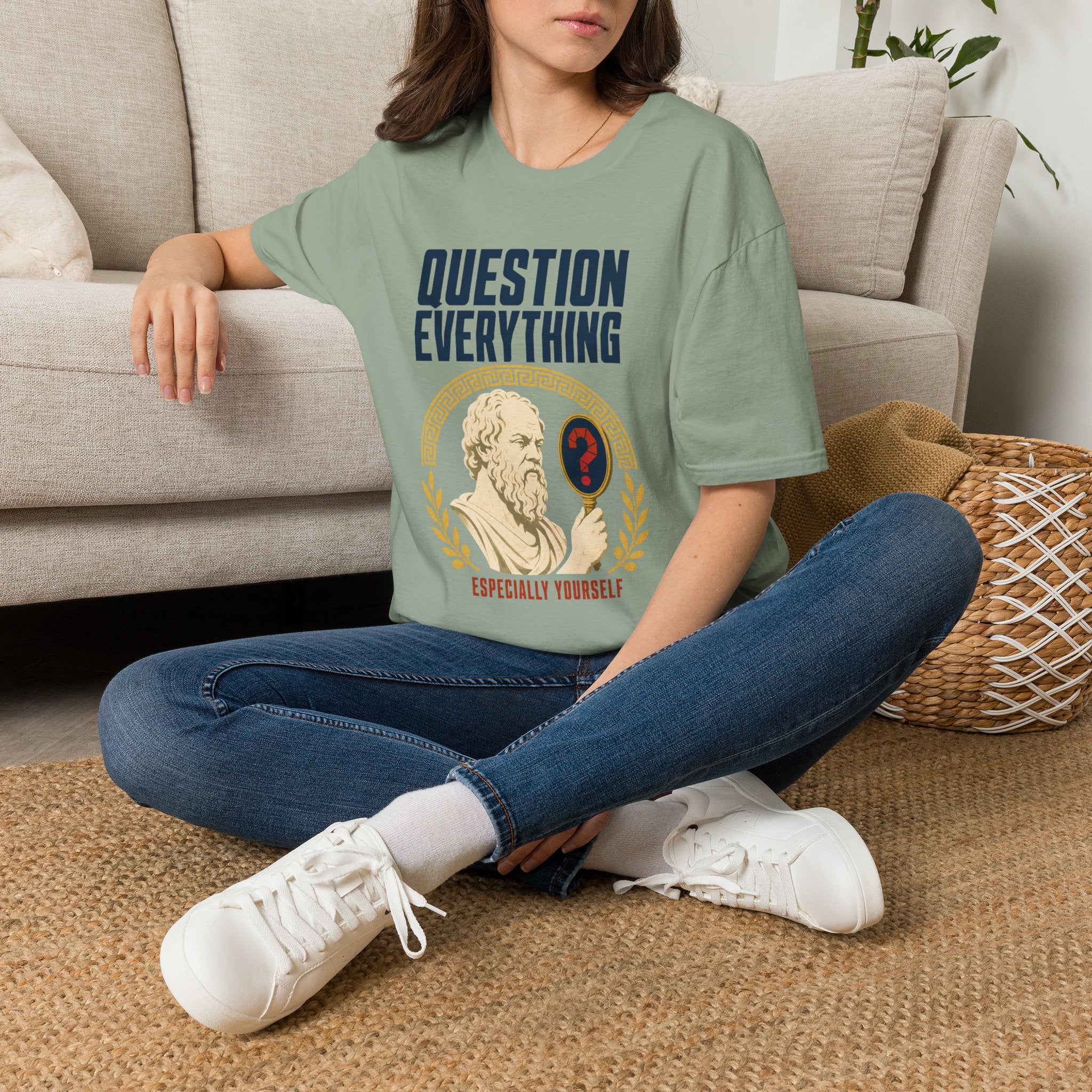 Question Everything T-Shirt — 'Question Everything, Especially Yourself' Vintage Statue Graphic Tee
