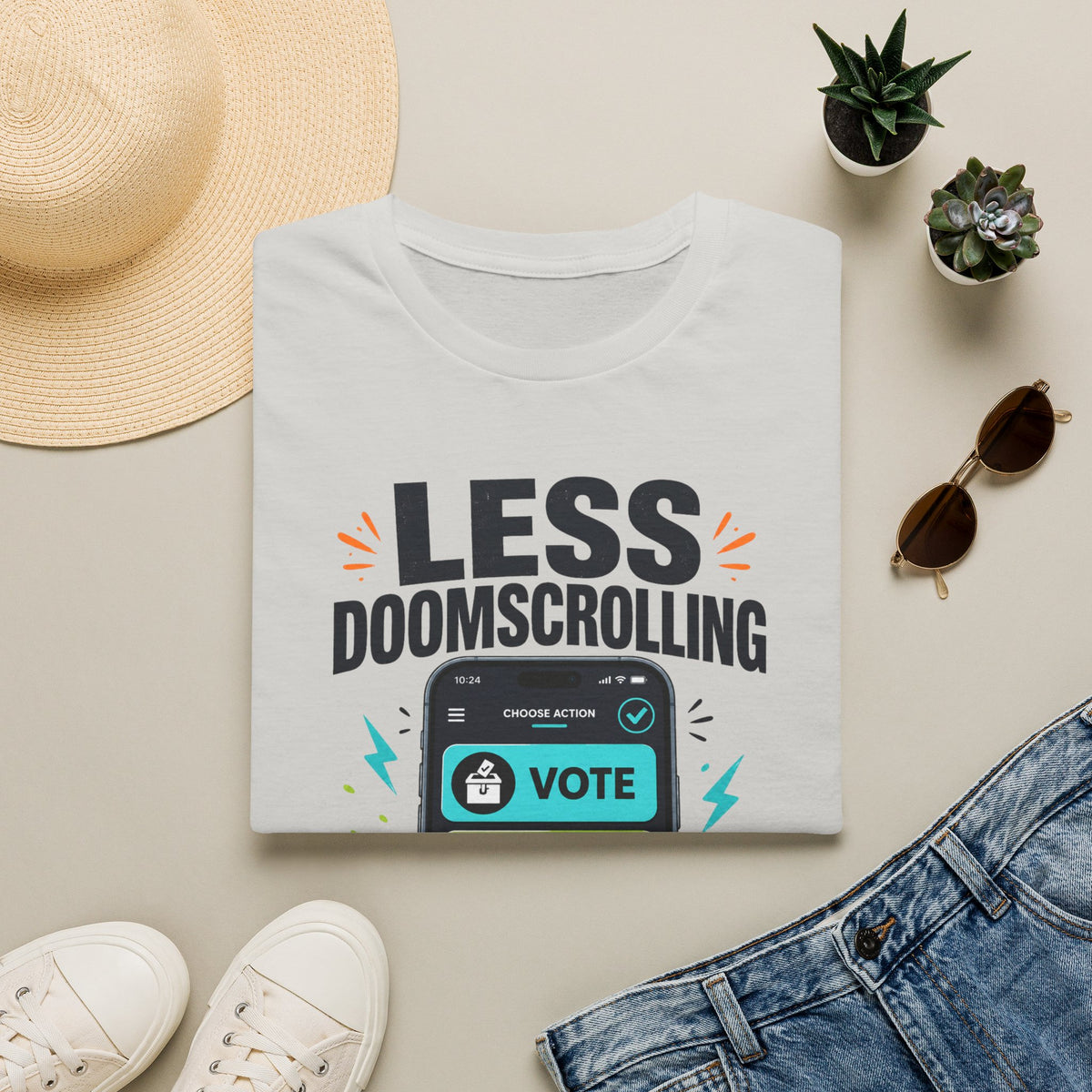 "Less Doomscrolling, More Doing" Motivational Graphic Tee