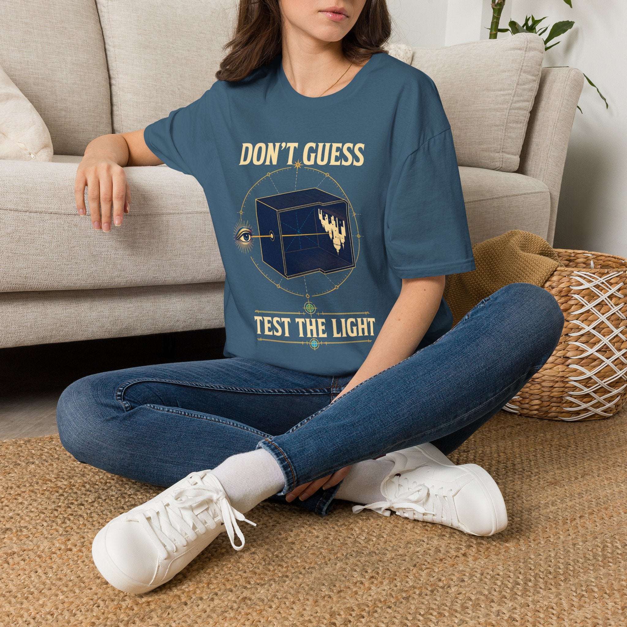 Don't Guess Box Graphic T-Shirt — 'Test the Light' Mystical Eye Tee