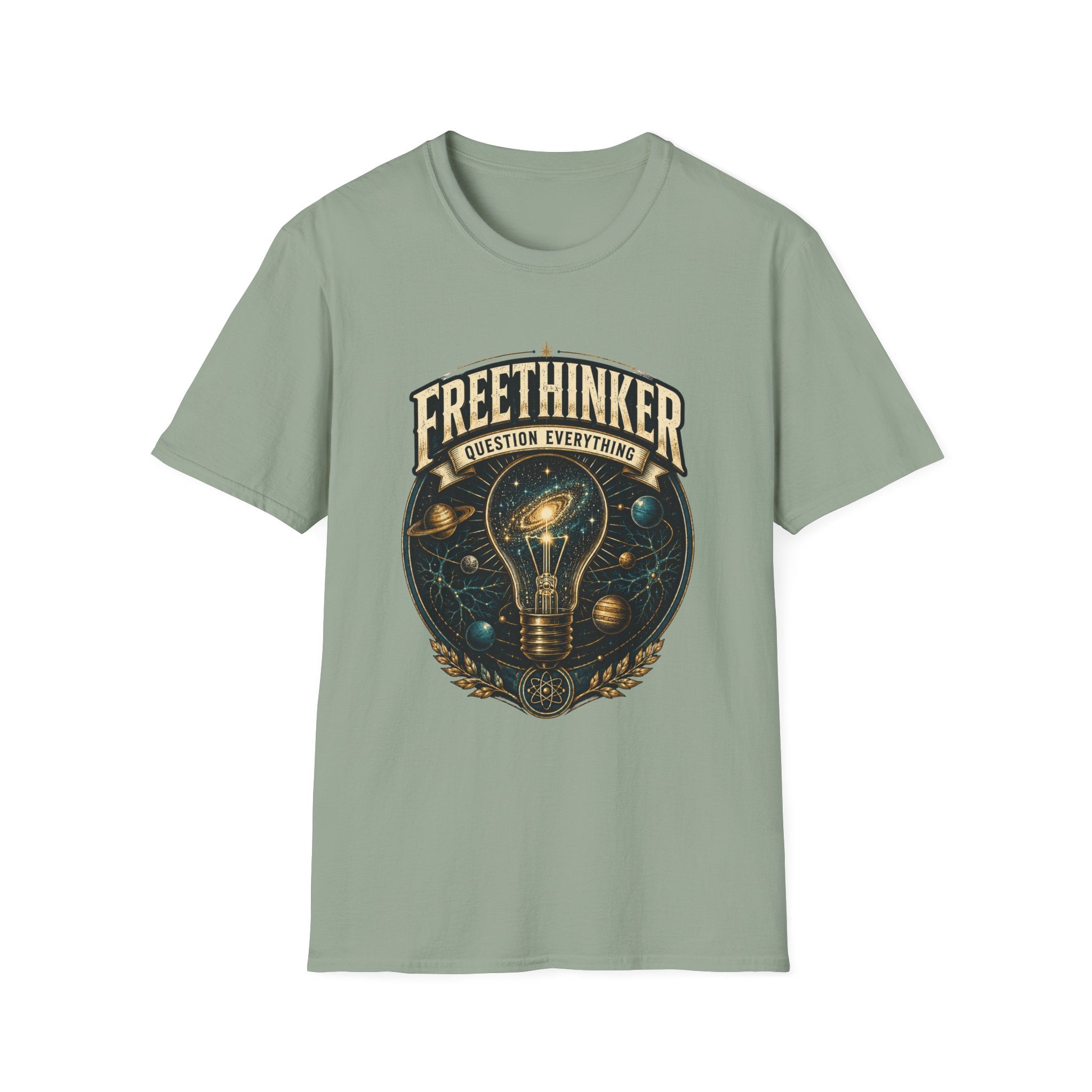 Freethinker Graphic T-Shirt — "Question Everything" Lightbulb Design