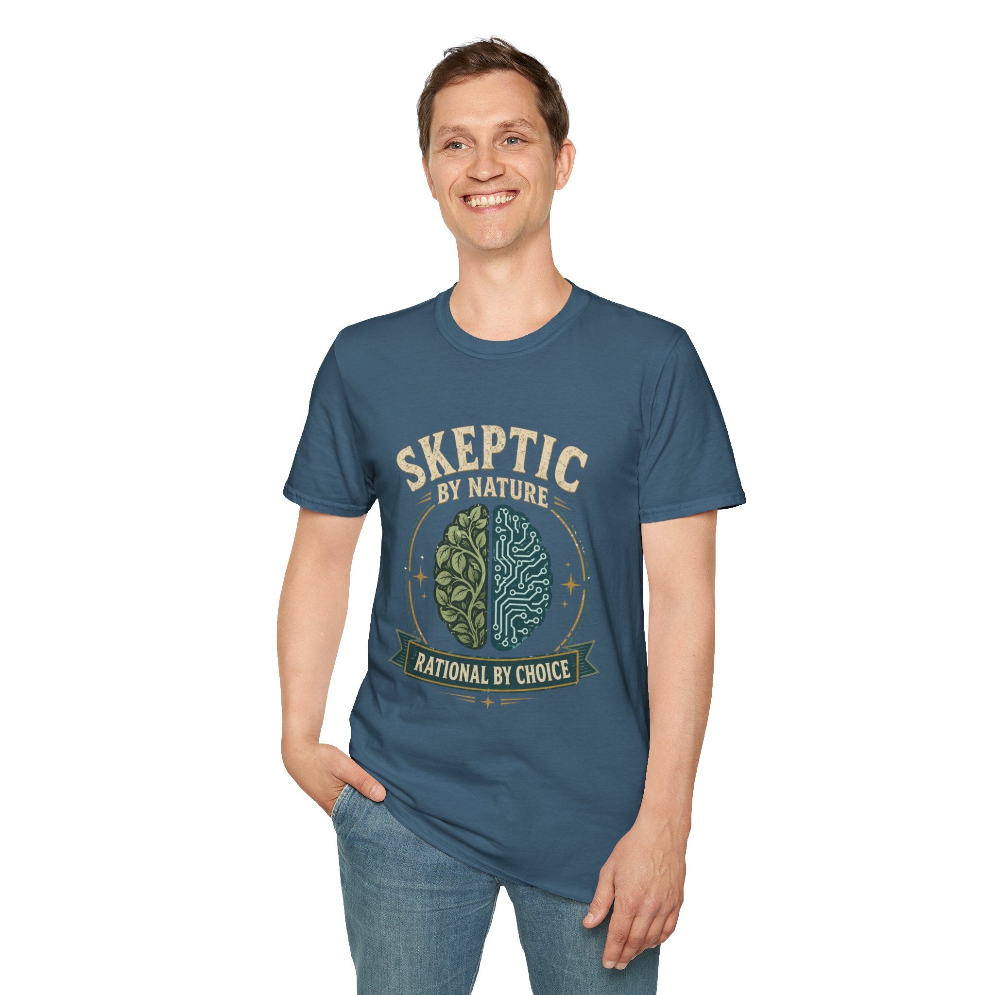 Skeptic by Nature T-Shirt — Brain Split Design ("Rational by Choice")