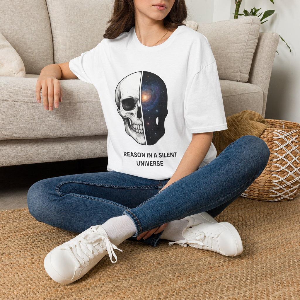 Skull & Galaxy T-Shirt — "Reason in a Silent Universe" Graphic Tee