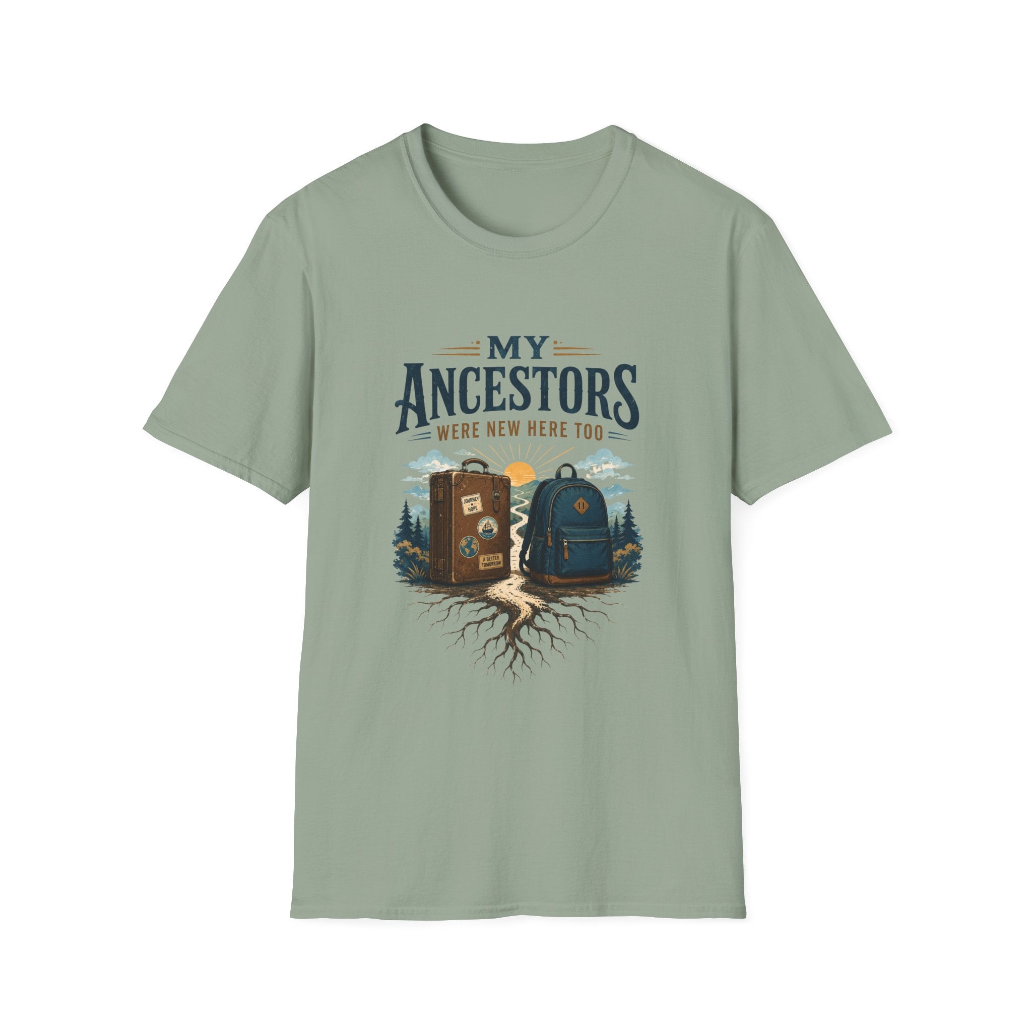 "My Ancestors Were New Here Too" Vintage Travel Roots Tee