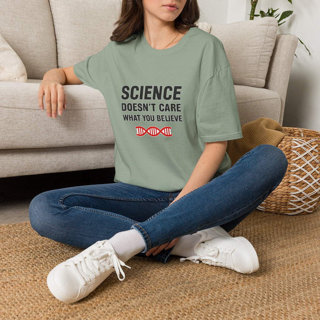 Science Doesn't Care What You Believe T-Shirt — Funny DNA Graphic Tee for Scientists & Skeptics