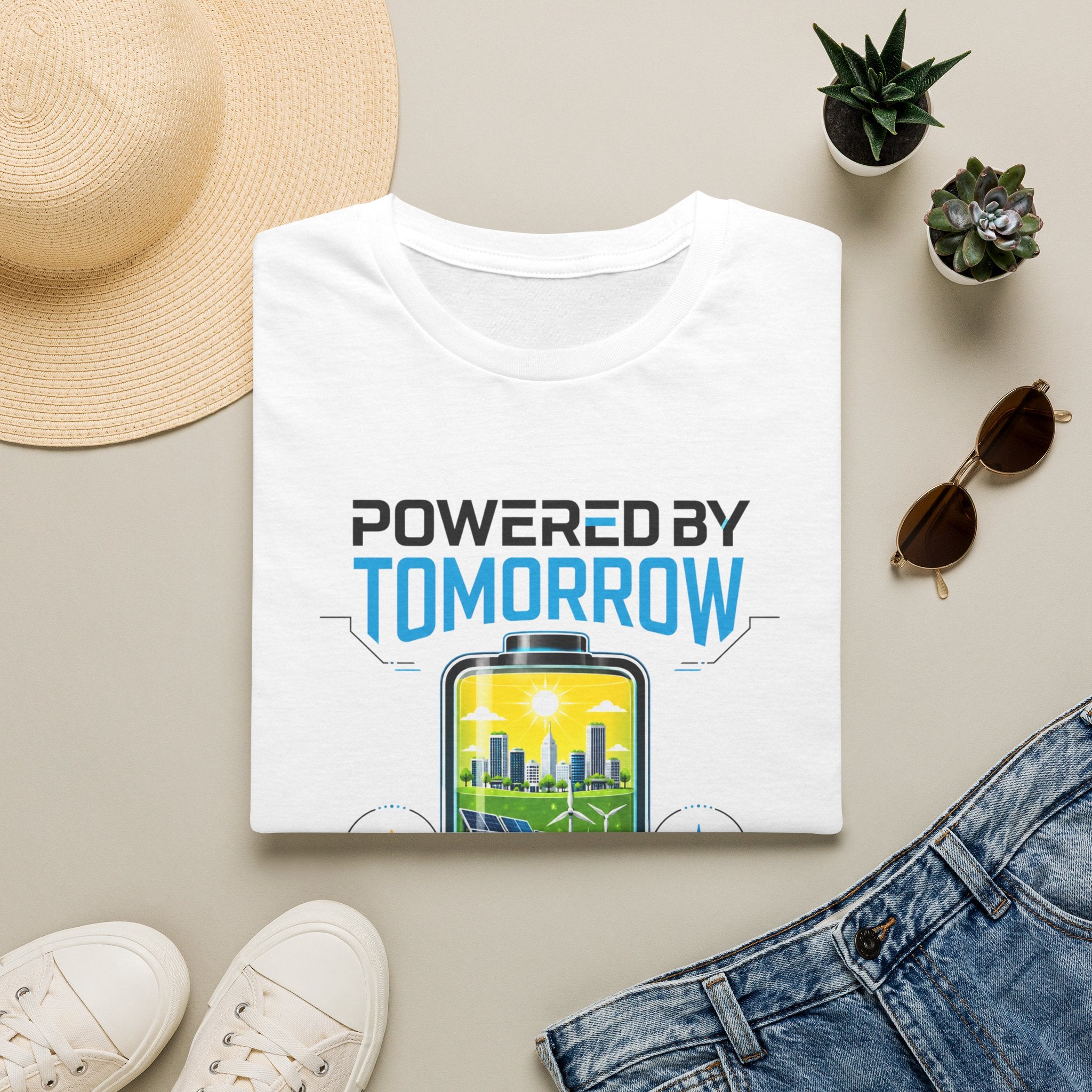 Powered By Tomorrow T‑Shirt — Eco Future Renewable Energy Graphic Tee