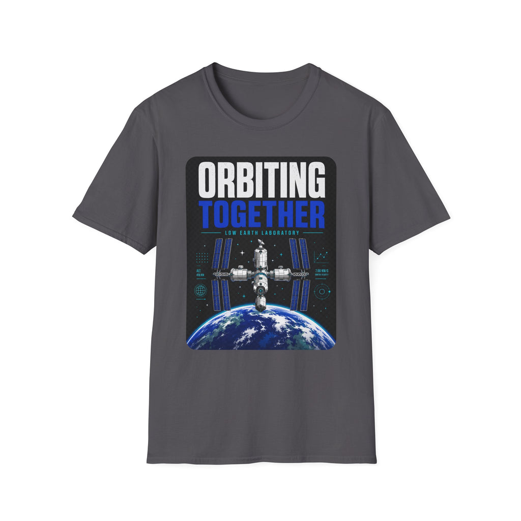 Orbiting Together T‑Shirt — Space Station Earth Graphic Tee