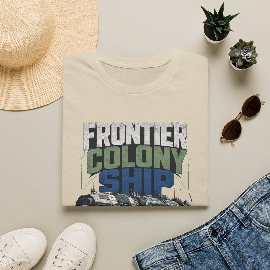 Frontier Colony Ship T-Shirt — Retro Sci‑Fi Space Colony Tee