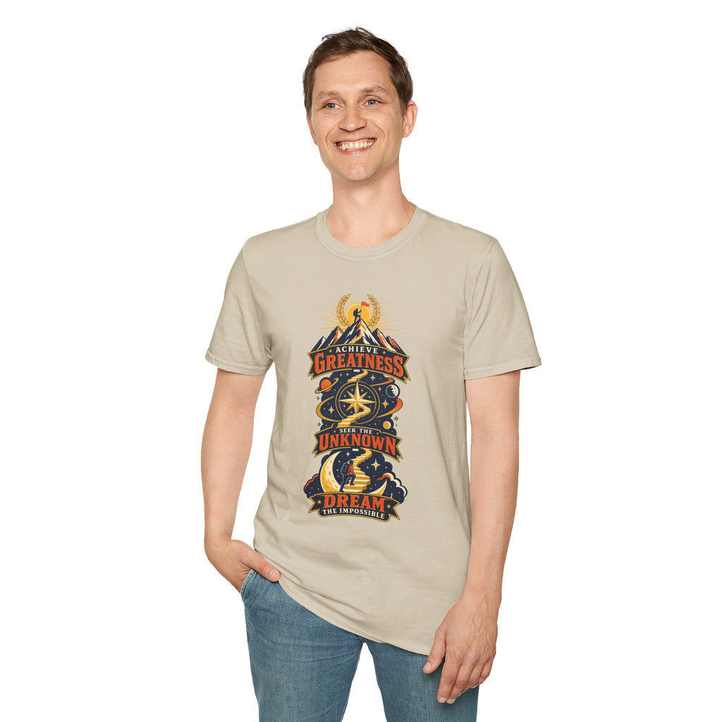 Achieve Greatness Graphic T-Shirt — Inspirational Mountain Adventure Design