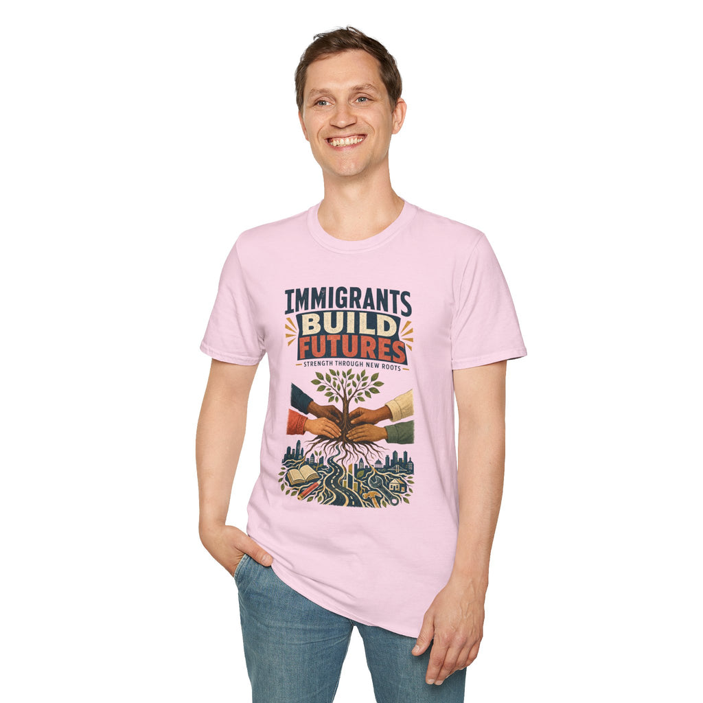 Immigrants Build Futures T-Shirt – Strength Through New Roots Tee