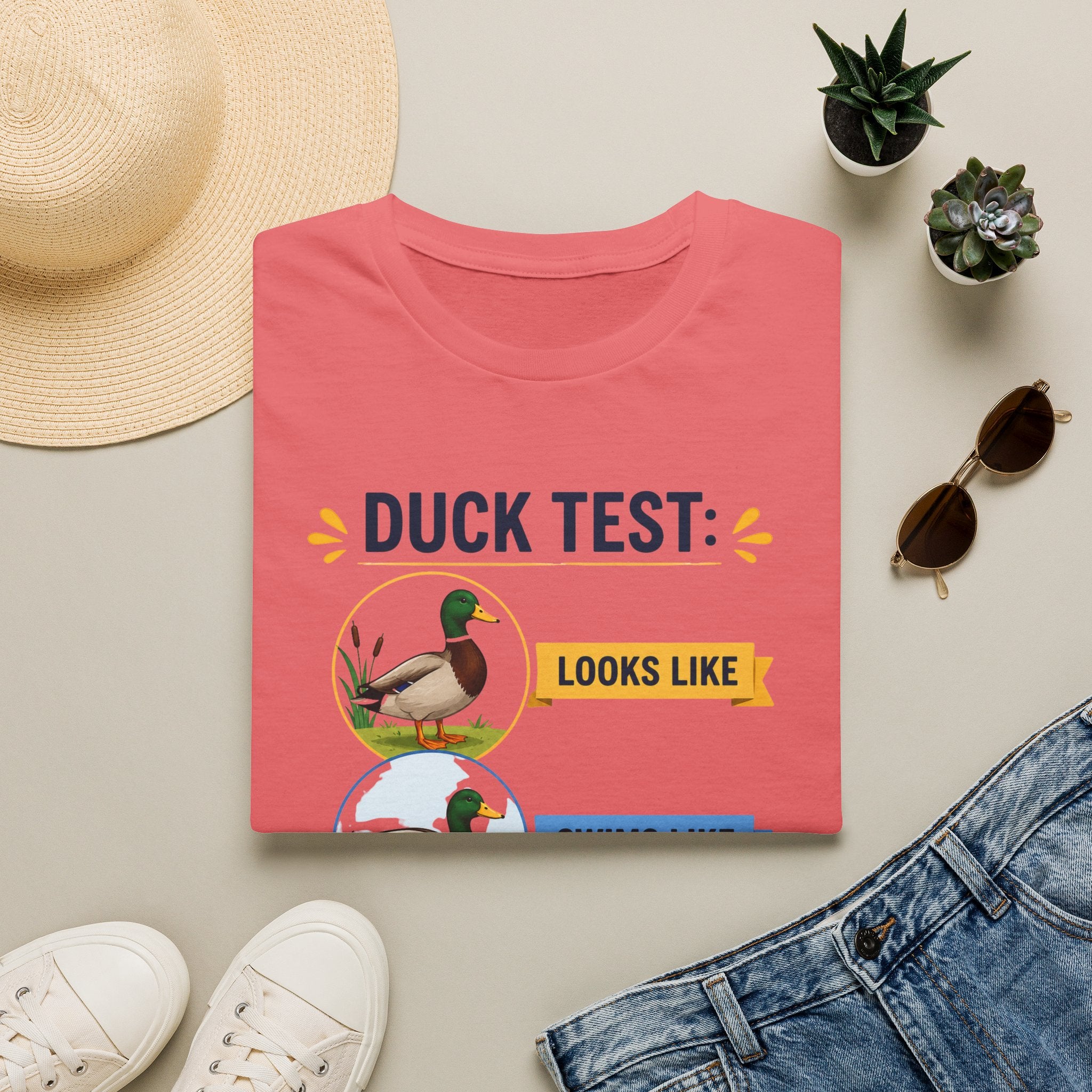 Duck Test T-Shirt — Funny “Looks Like, Swims Like, Quacks Like” Graphic Tee for Duck Lovers