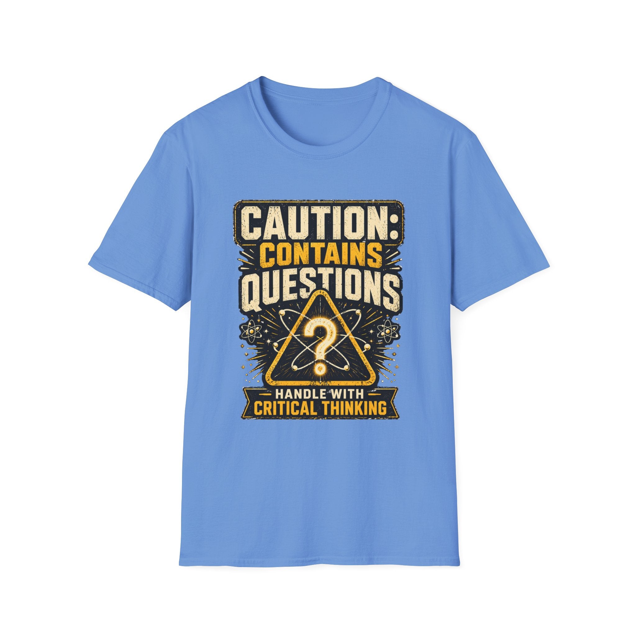 Caution: Contains Questions T-Shirt — Handle With Critical Thinking Graphic Tee