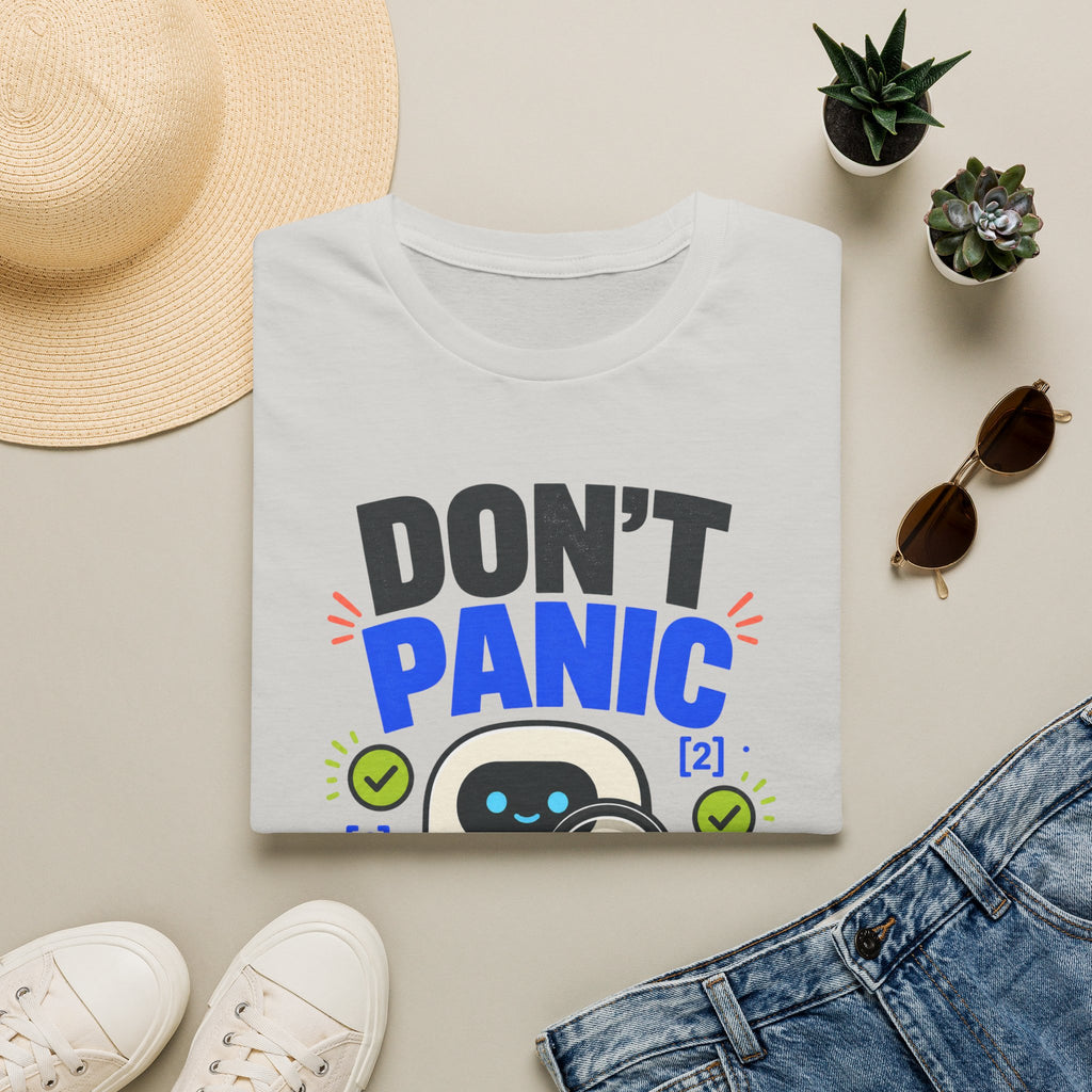 Don't Panic Verify T‑Shirt — Cute Robot Security Humor Tee for Techies