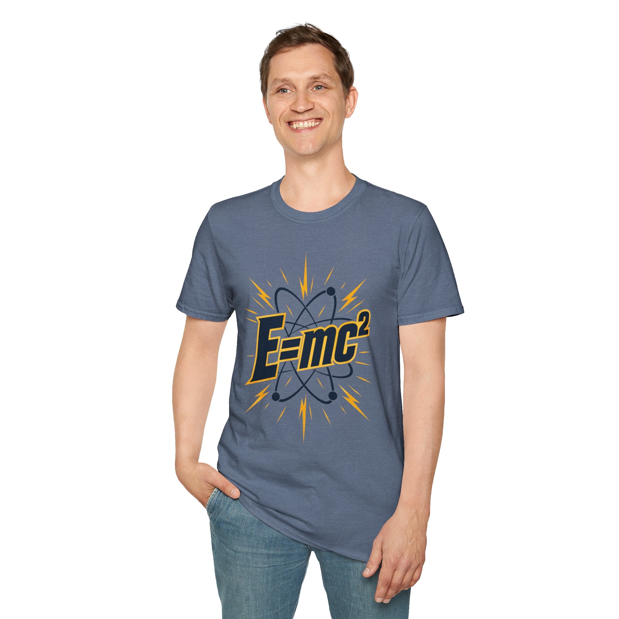 E=mc Atom Graphic T-Shirt — Retro Science Tee for Physics Lovers