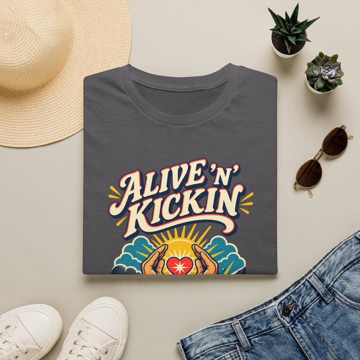 Alive 'N Kickin' Graphic T-Shirt — Retro Sunshine Inspirational Tee