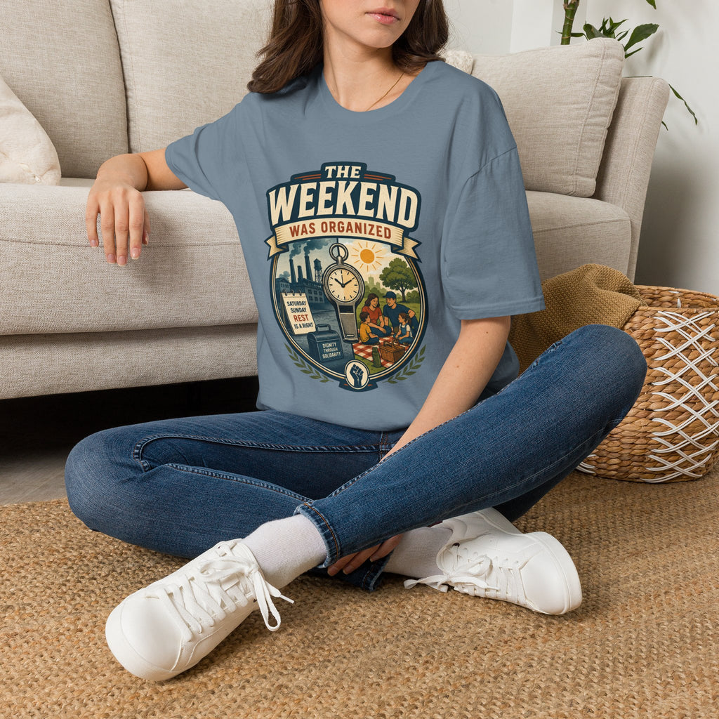 T-Shirt — "The Weekend Was Organized" Graphic Tee (Relaxed Retro Travel Vibe)