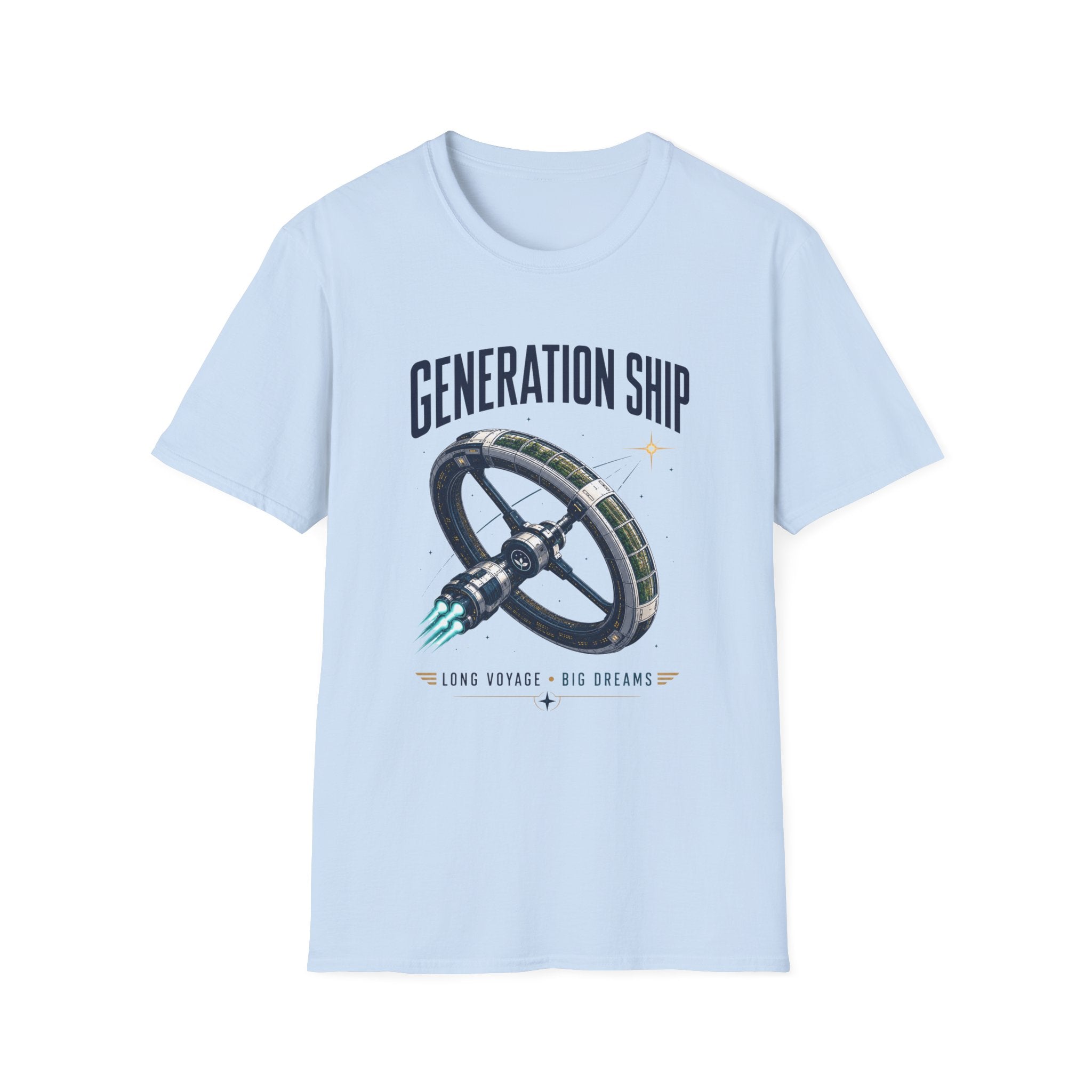 Generation Ship T-Shirt — Retro Space Wheel Sci‑Fi Tee