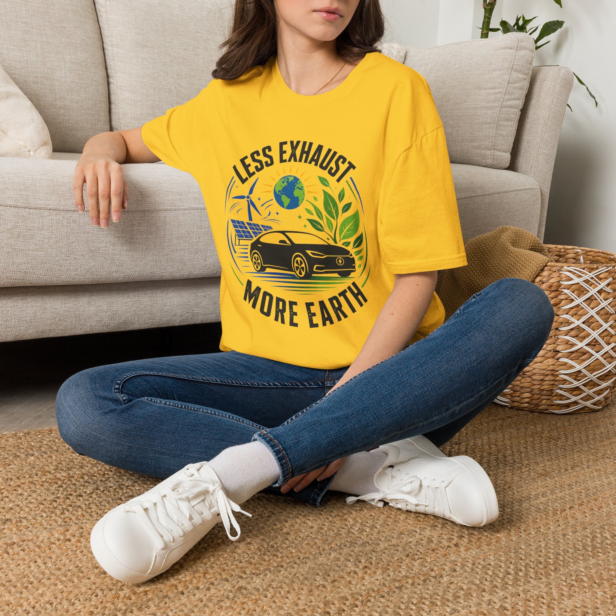 Eco-Friendly Tee — "Less Exhaust, More Earth" Environmental Graphic Shirt