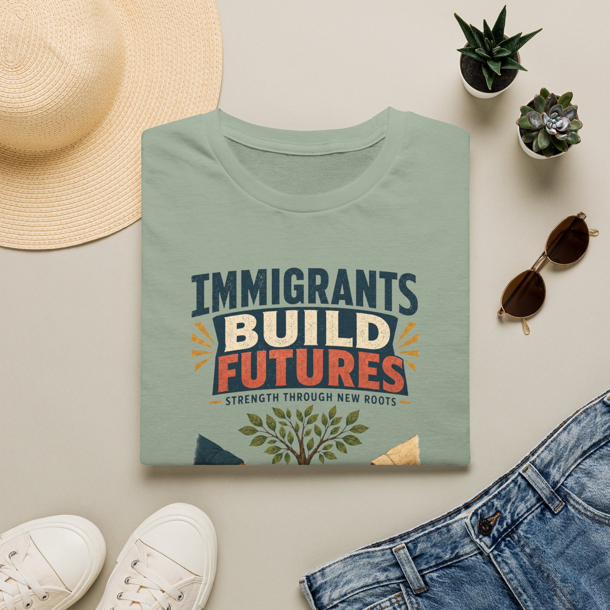 Immigrants Build Futures T-Shirt – Strength Through New Roots Tee