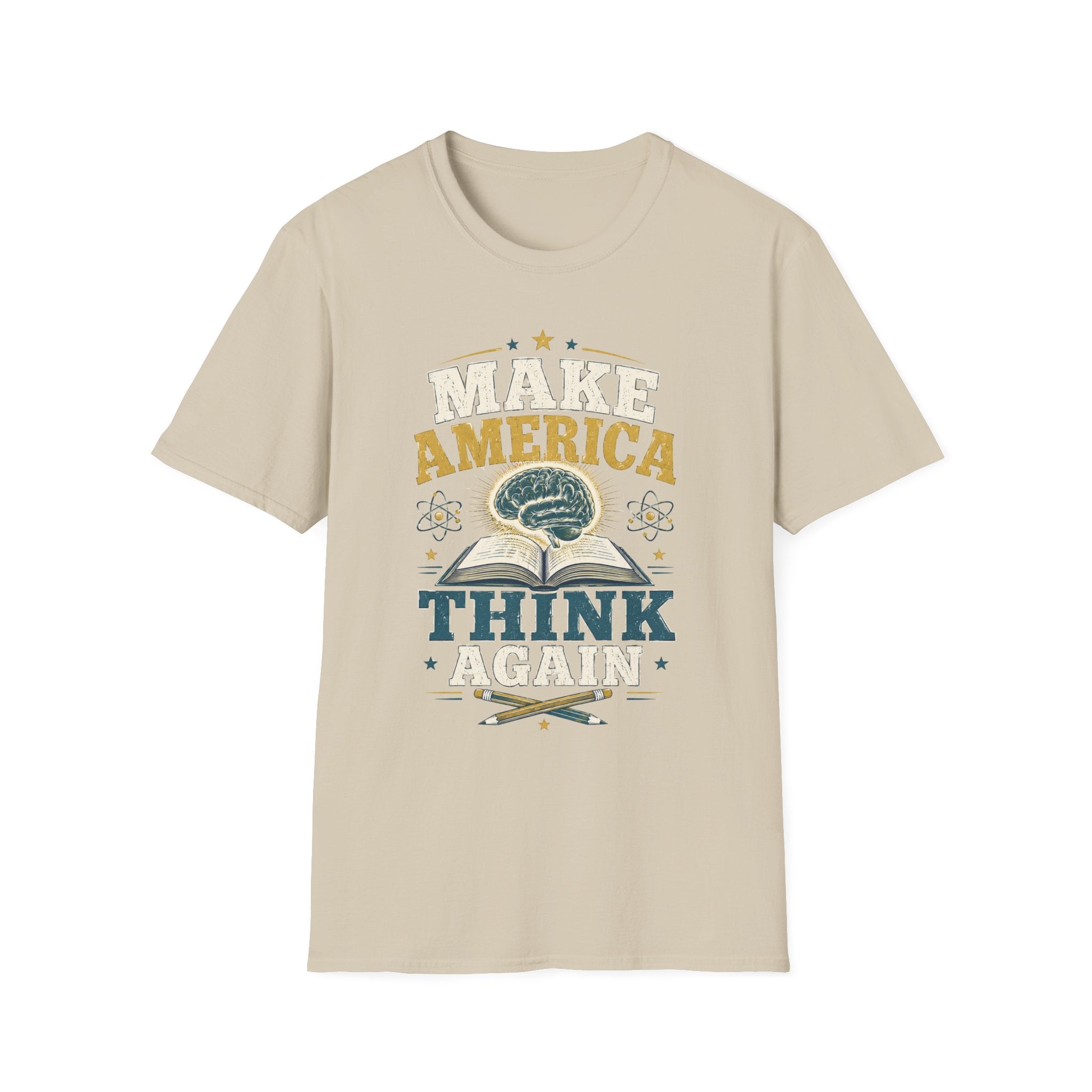 Make America Think Again T-Shirt — Retro Brain Graphic Tee
